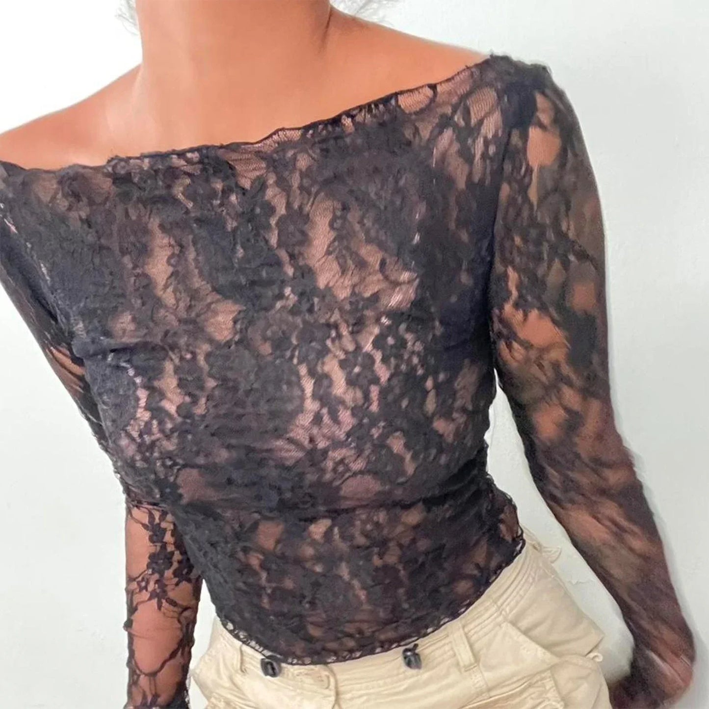 Lace Mesh Crop Sheer Top