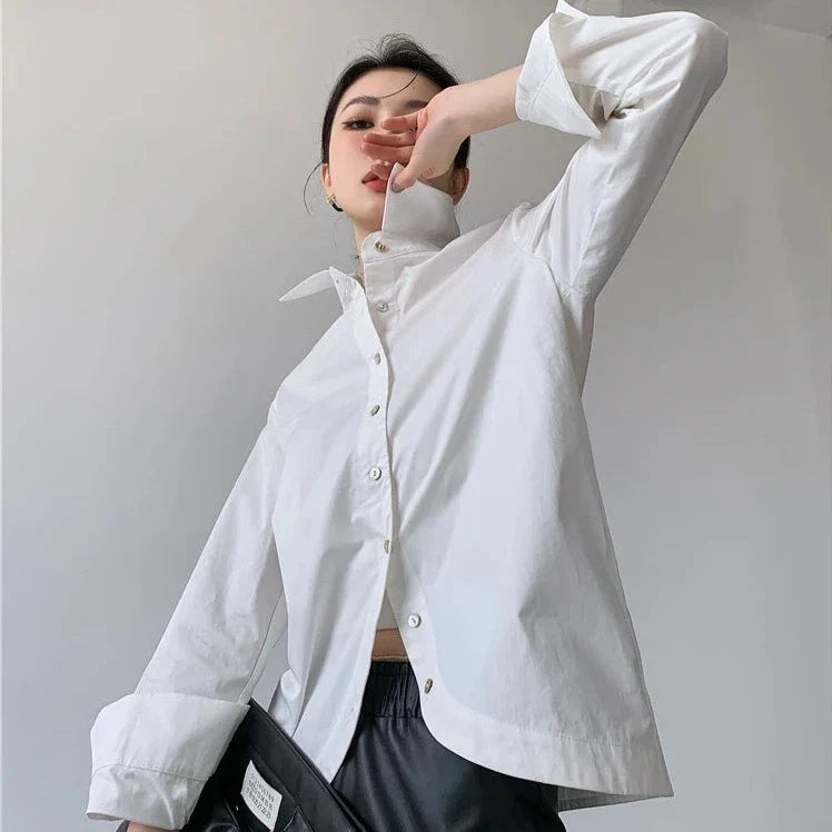 Yumie Arc Hem White Dress Shirt