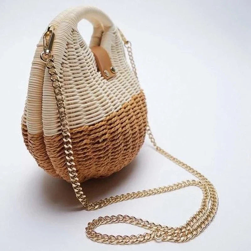 Two Tone Shell Shape Rattan Bag