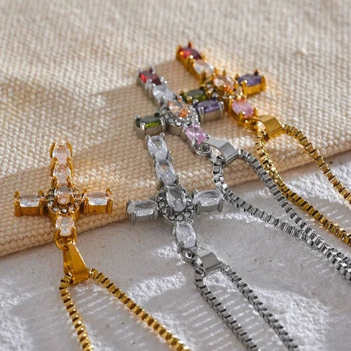 Luxe Cubic Zirconia Cross Pendant Necklace