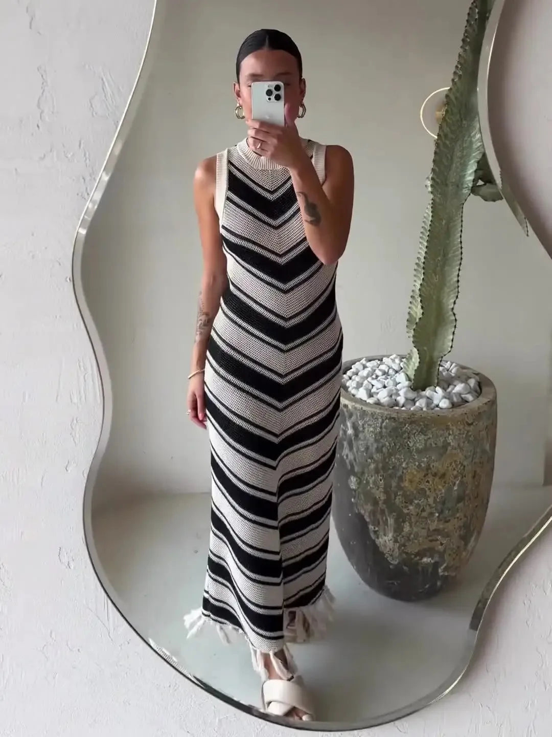 Linna Chevron Stripe Maxi Tank Knit Dress