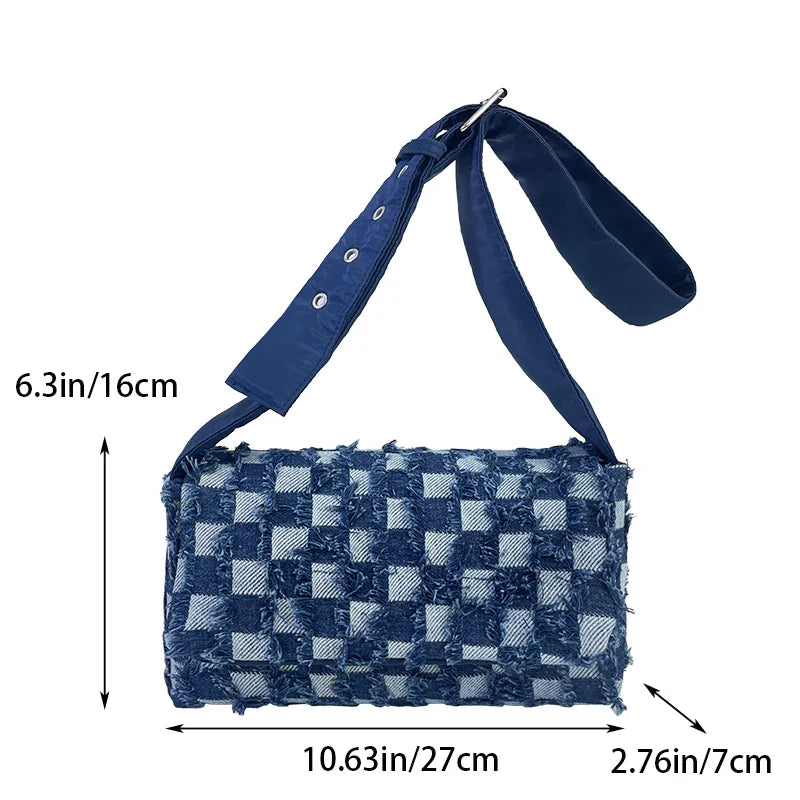 Casual Checked Denim Shoulder Bags