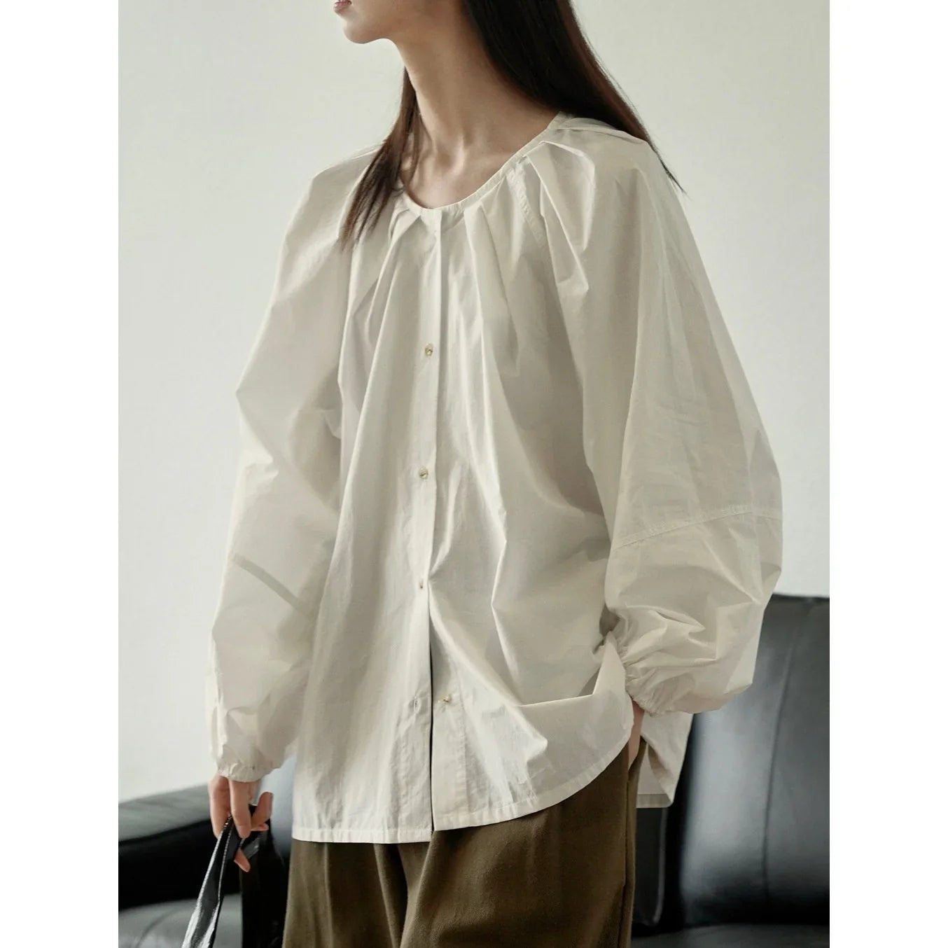Maia Ruched Romantic Cotton Blouse