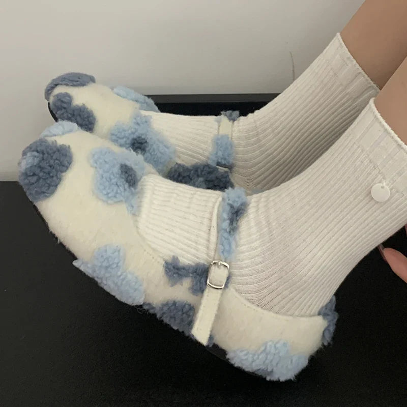 Lorie Vintage Floral Faux Fur Ballet Flats