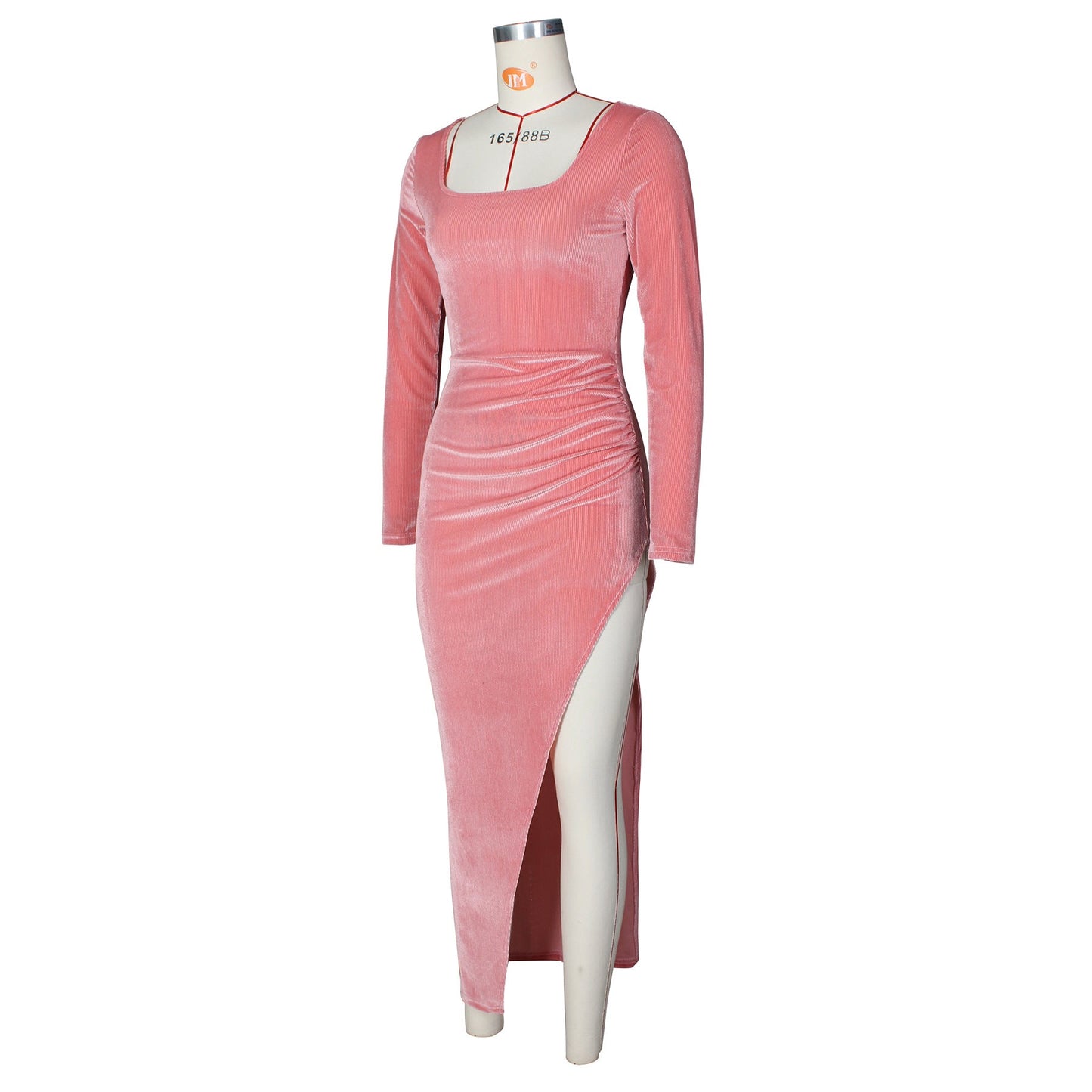 Elegant Velvet High Waist Slit Maxi Dress Long Sleeve Evening Party Dress