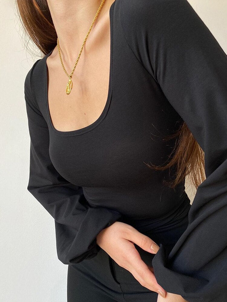 Lantern Sleeve Square Neck Tee