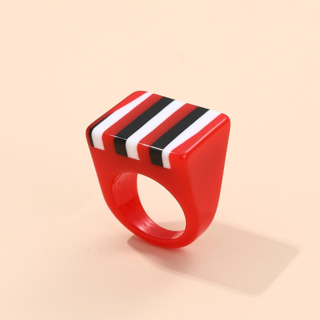 Safina Colorful Stripe Acrylic Resin Rings - 11 Colors