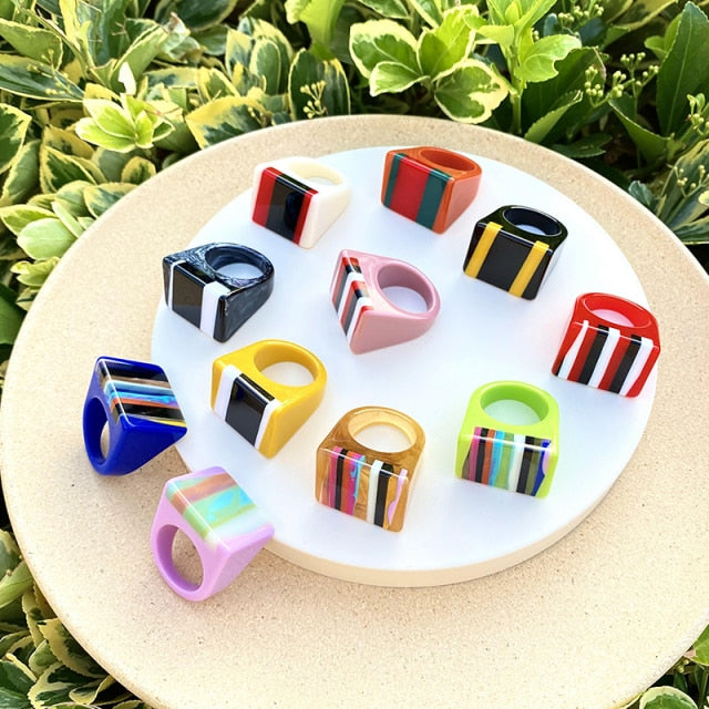 Safina Colorful Stripe Acrylic Resin Rings - 11 Colors