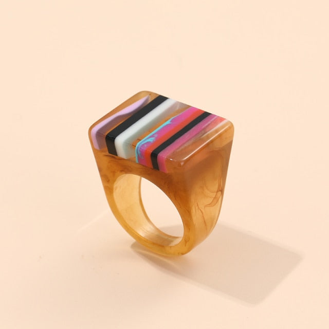 Safina Colorful Stripe Acrylic Resin Rings - 11 Colors