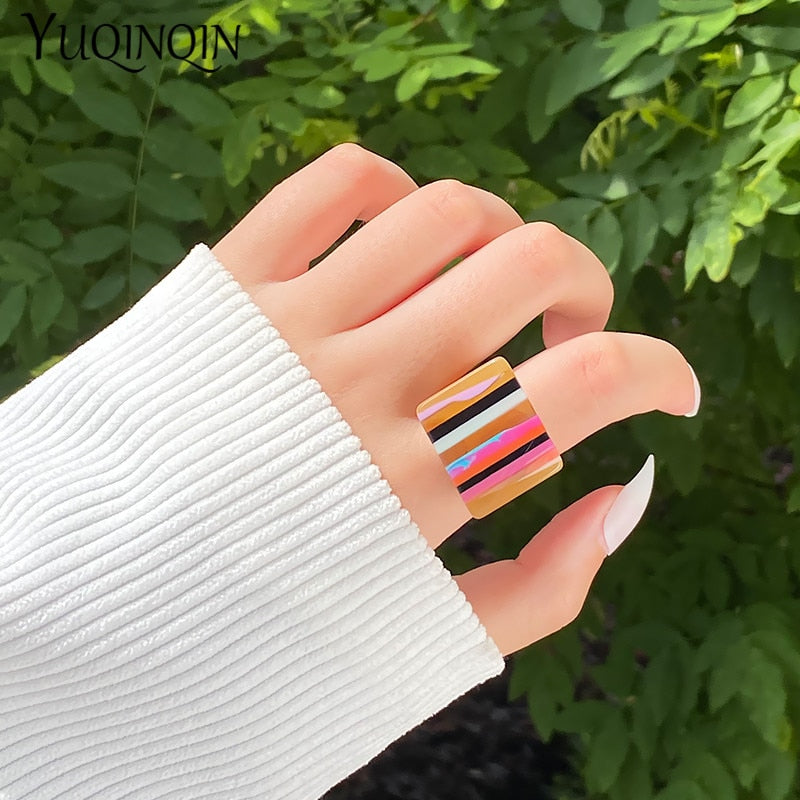 Safina Colorful Stripe Acrylic Resin Rings - 11 Colors