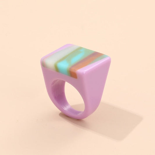 Safina Colorful Stripe Acrylic Resin Rings - 11 Colors