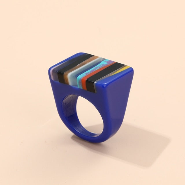 Safina Colorful Stripe Acrylic Resin Rings - 11 Colors