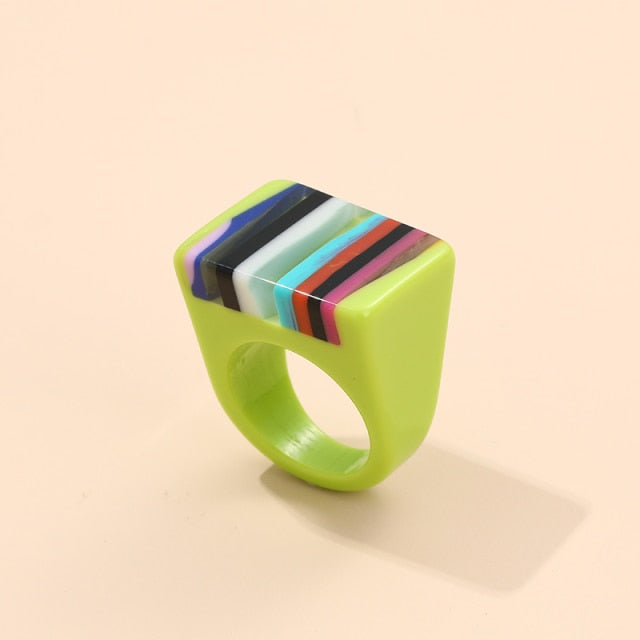 Safina Colorful Stripe Acrylic Resin Rings - 11 Colors
