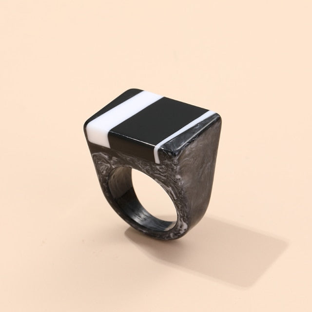 Safina Colorful Stripe Acrylic Resin Rings - 11 Colors