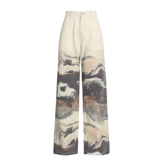 Sahara Vintage Art Prints Wide Leg Jeans
