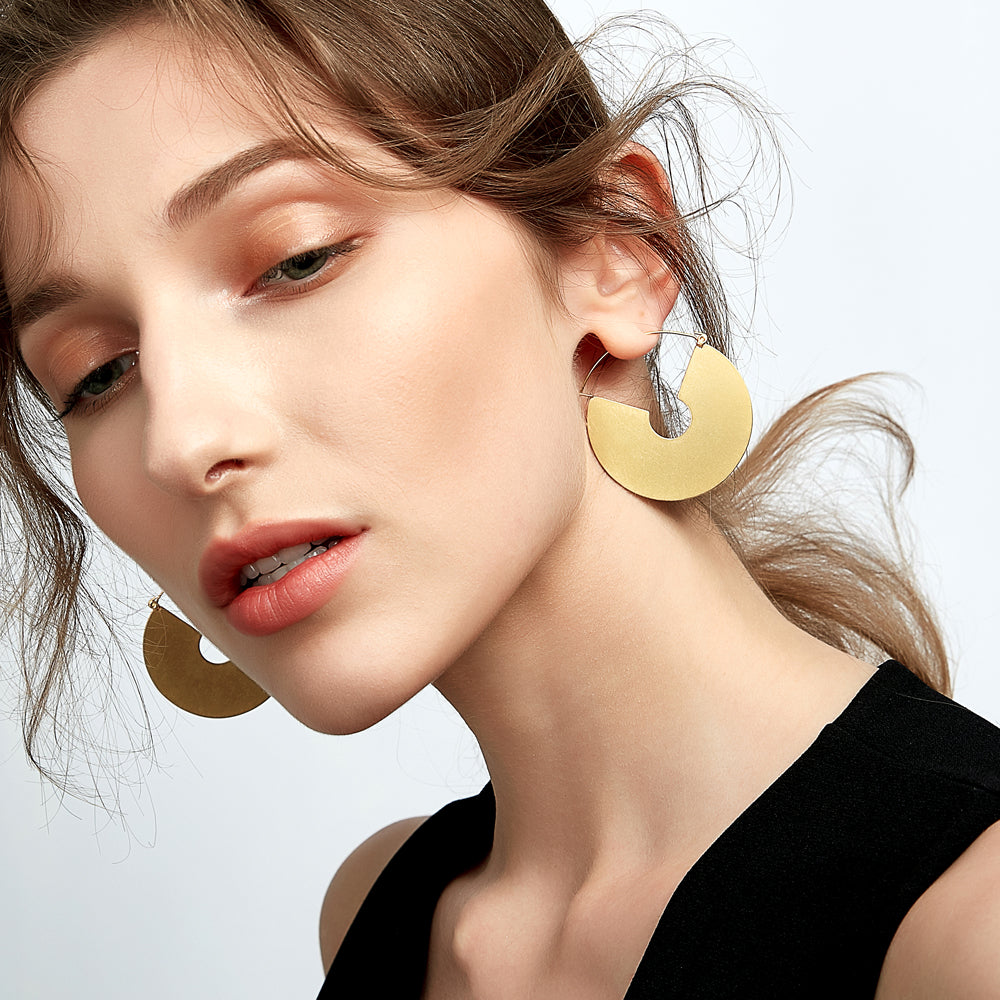 Sami Matte Disk Brass Hoop Earrings