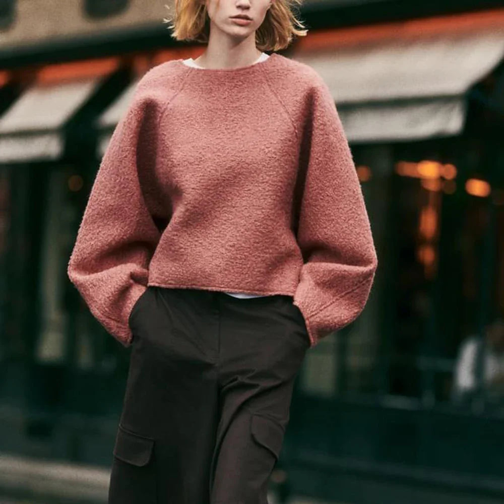 Cassi Pink Woolen Boulce Sweatshirts