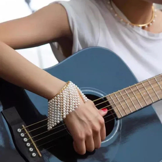 Natasha Pearl Tassel Cuff Bracelet