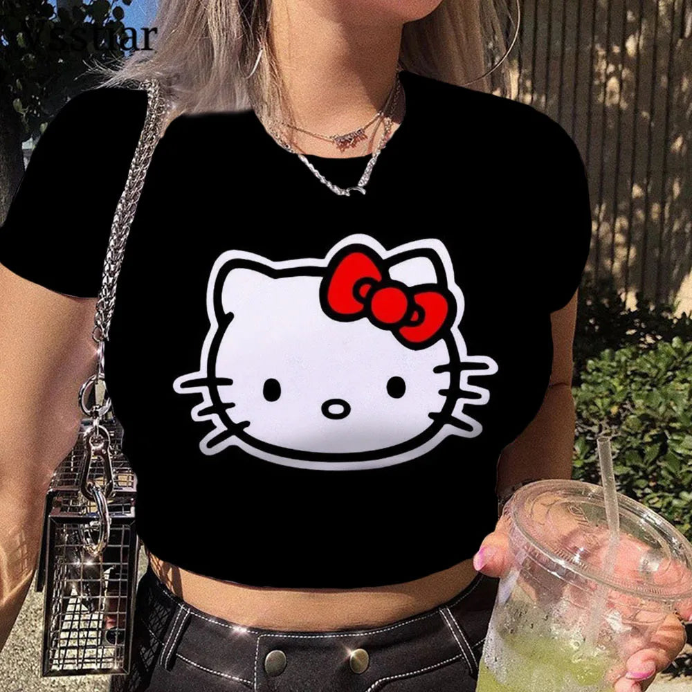 Aesthetic Patchwork Punk Hello Kitty Crop Top
