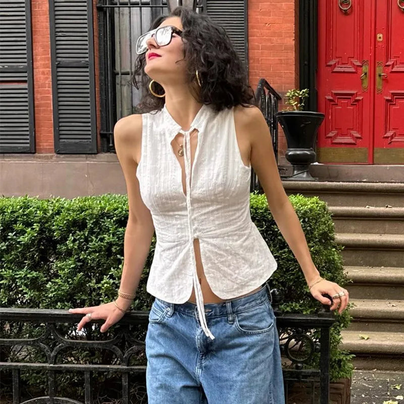 Bandage Sleeveless Slim Vacation Cami Top