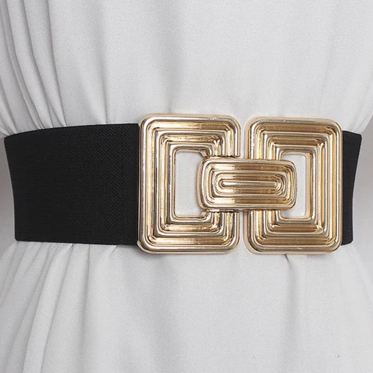Vintage Square Buckle Woven Metallic Belts