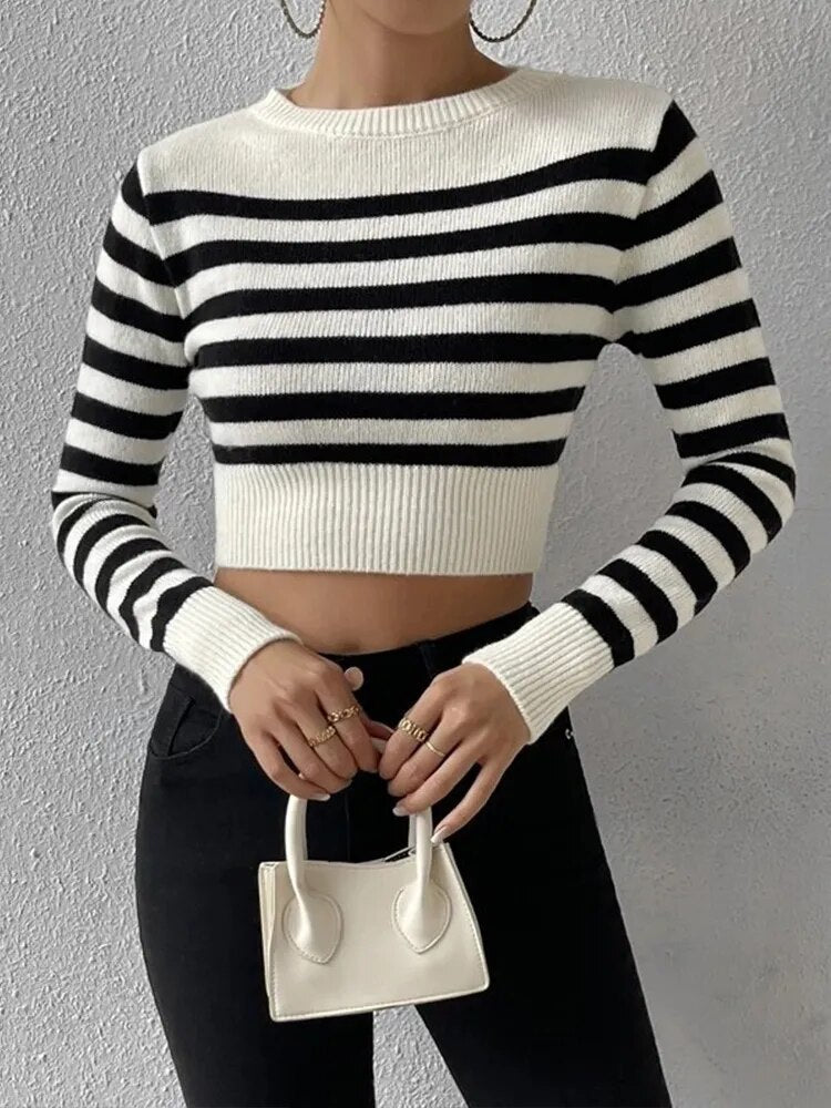 Basic Breton Stripe Crop Knit Top