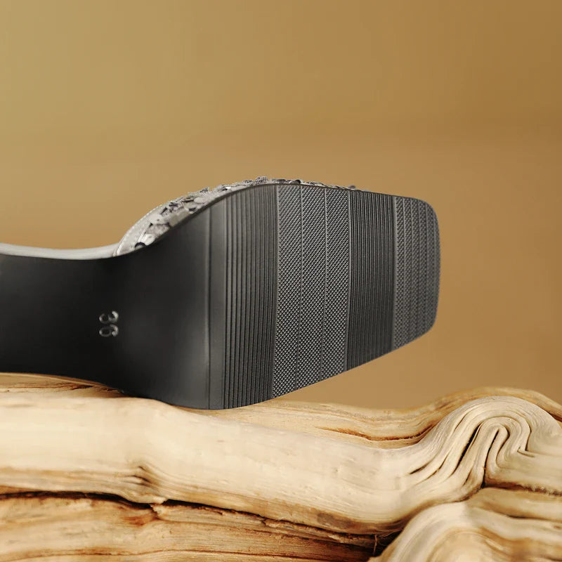 Marley Metallic Sequin Ankle Strap Sandals