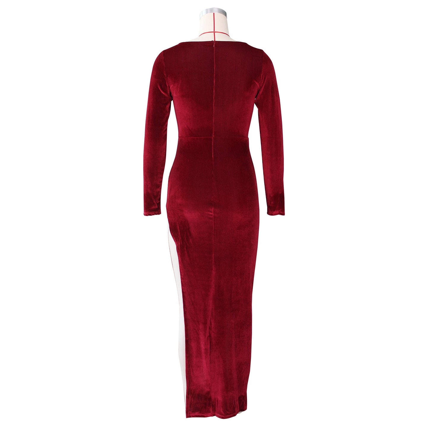 Elegant Velvet High Waist Slit Maxi Dress Long Sleeve Evening Party Dress