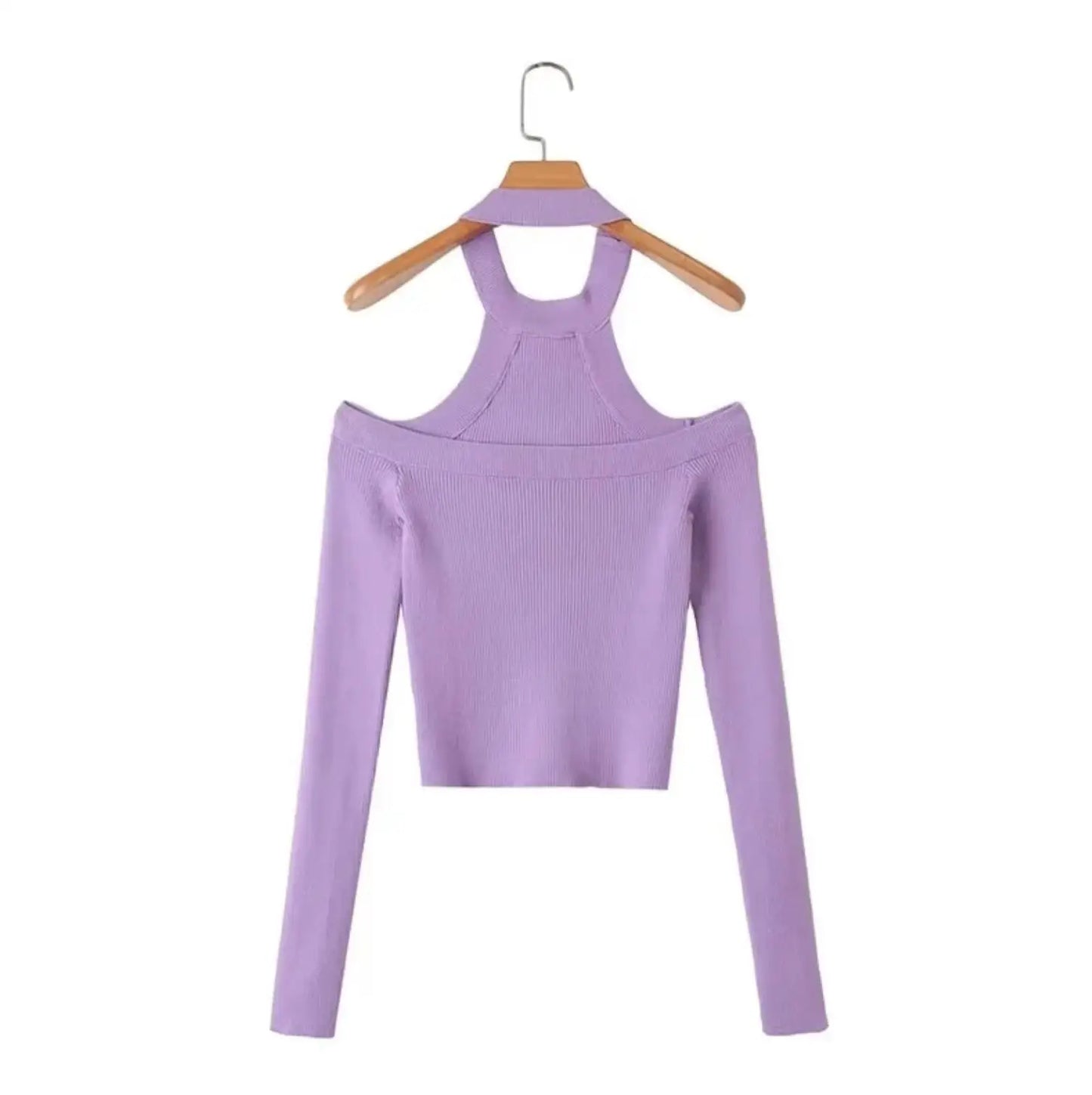 Taye Choker Off the Shoulder Purple Knit Top