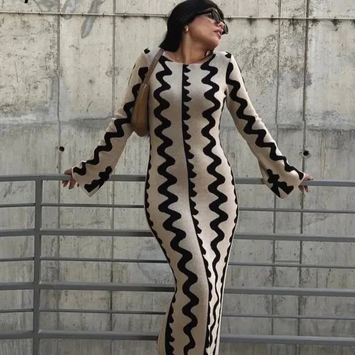 Aili Pattern Prints Bodycon Maxi Dress