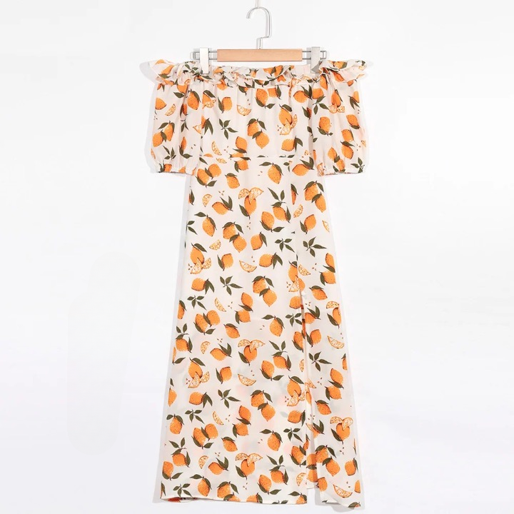 Tiffany Lemon Prints Off the Shoulder Dress
