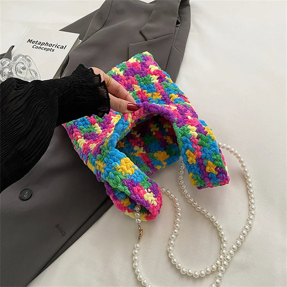 Delani Pearl Strap Bohemian Print Knit Bags