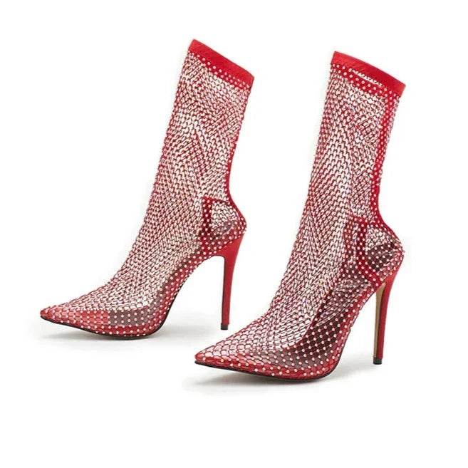 Nayeli Rhinestone Mesh Over The Knee Glove Boots