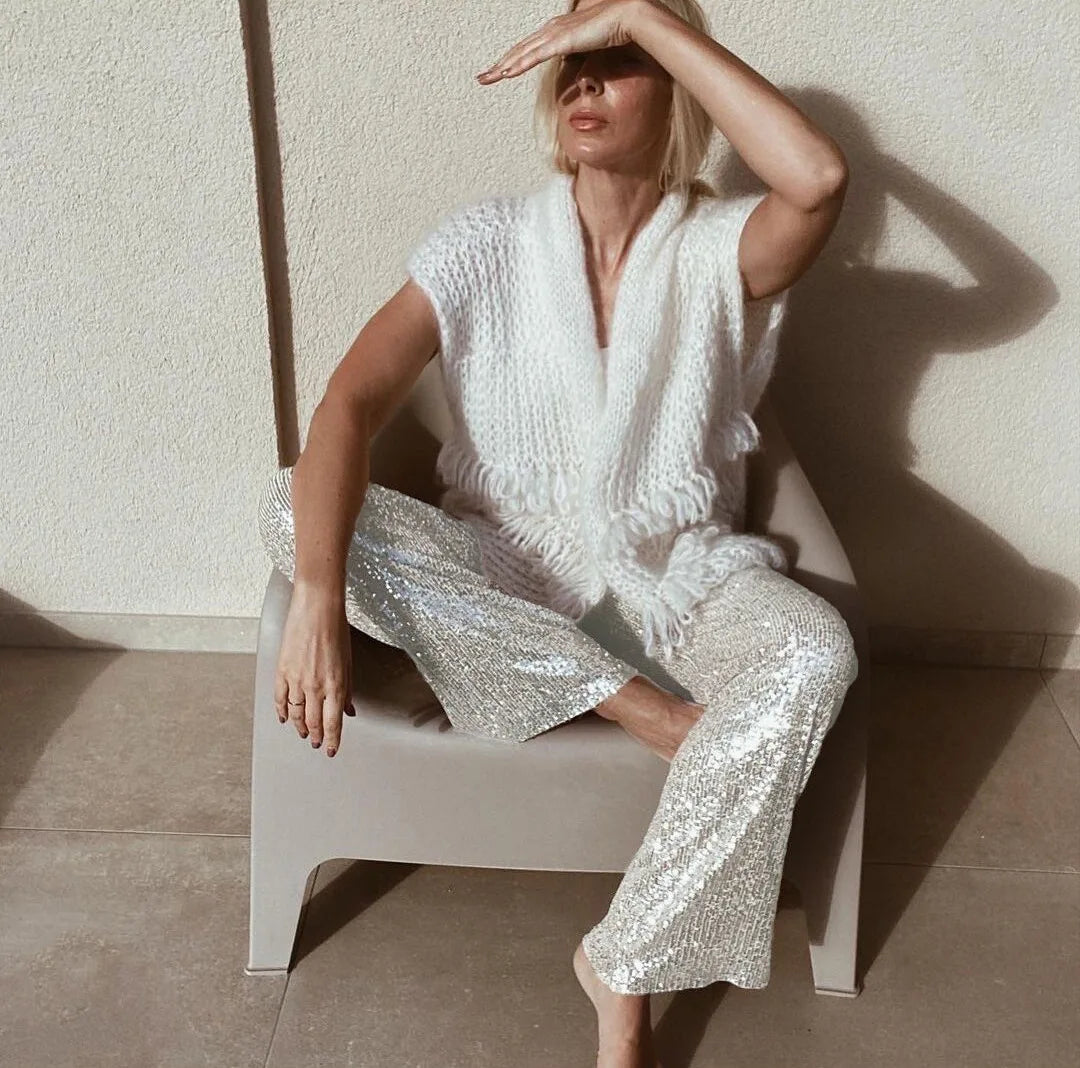 Shona Metallic Sequin Wide Leg Pants