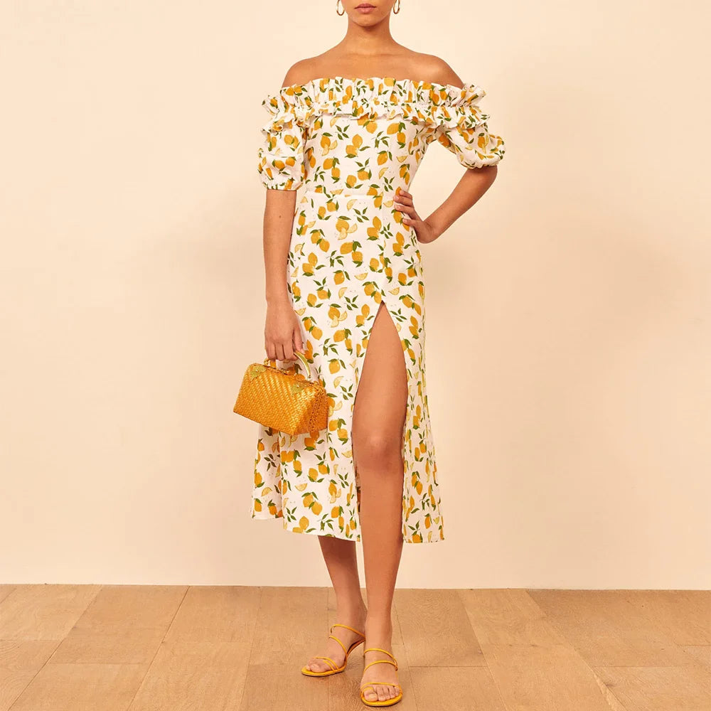 Tiffany Lemon Prints Off the Shoulder Dress