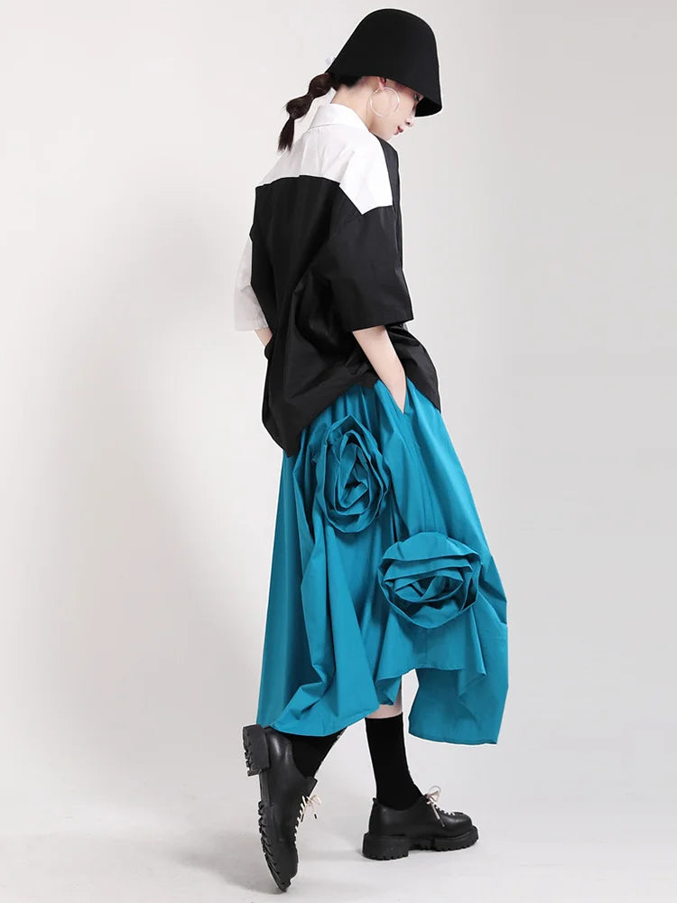 Katrina Rose Applique Blue Midi Skirts