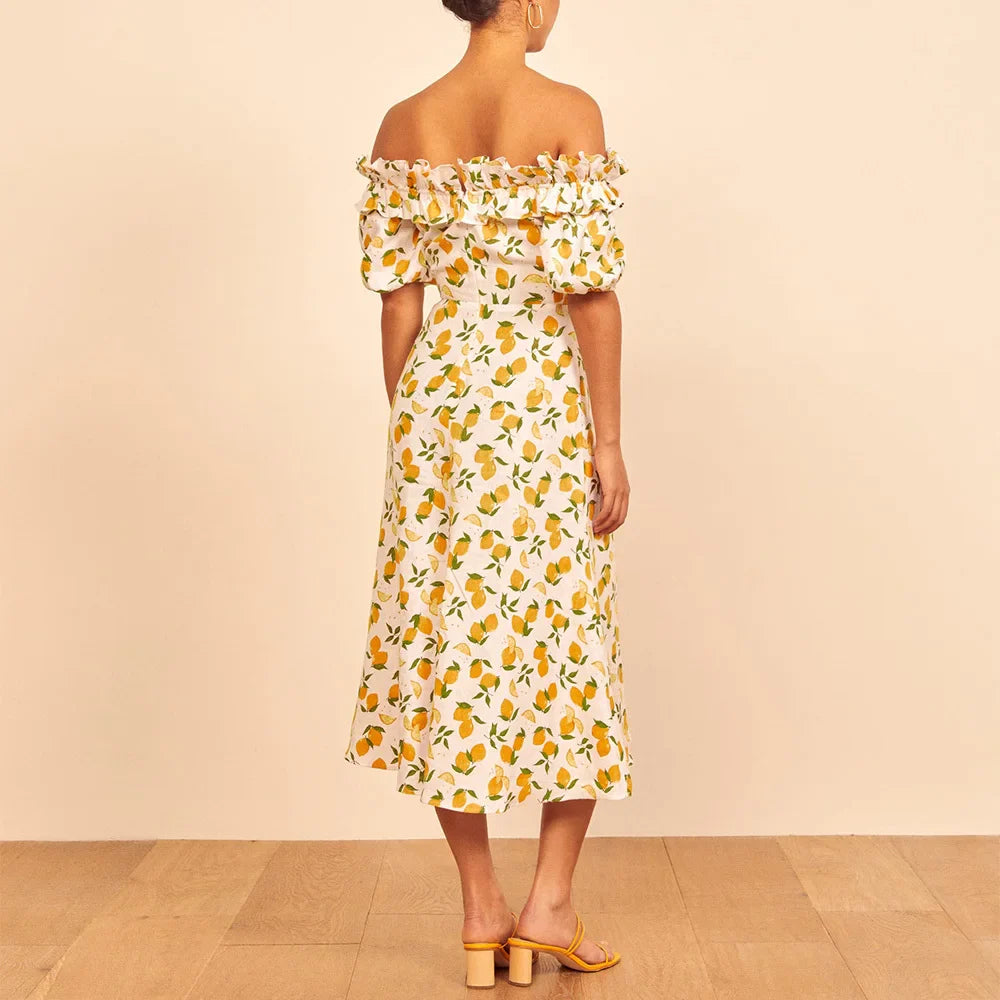 Tiffany Lemon Prints Off the Shoulder Dress
