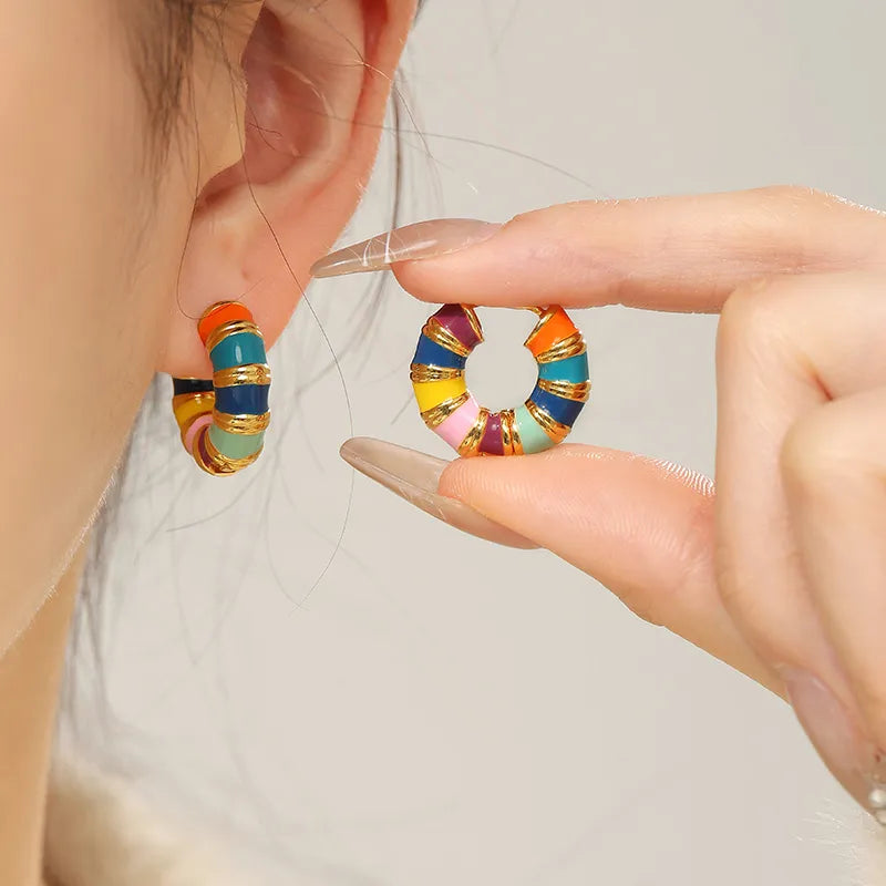 Candy Stripe Resin Round Hoop Earrings