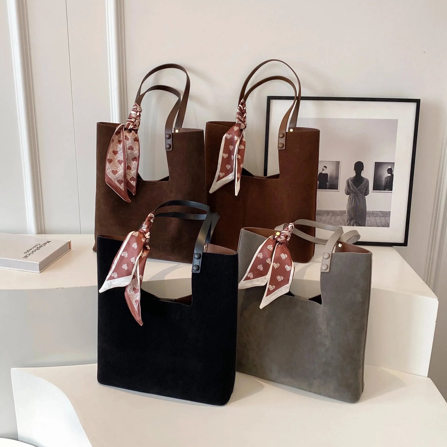 Genna Elegant Scarf Faux Suede Tote