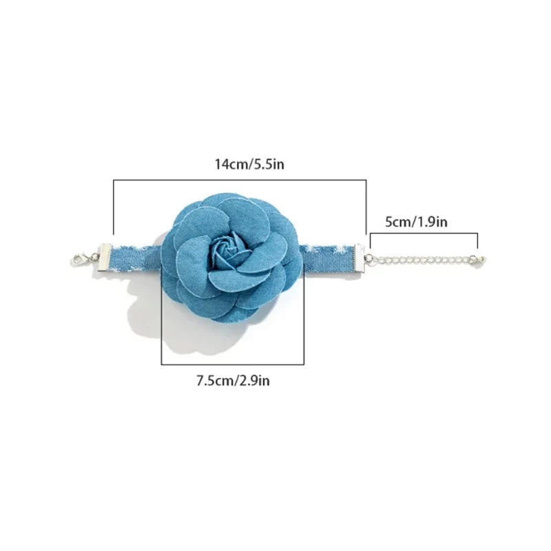 Denim Rose Corsage Choker Necklaces