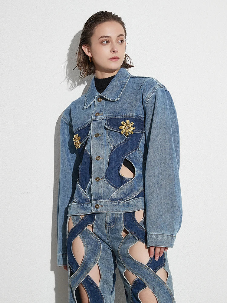 Rumia  Wave Cut Out Denim Jacket