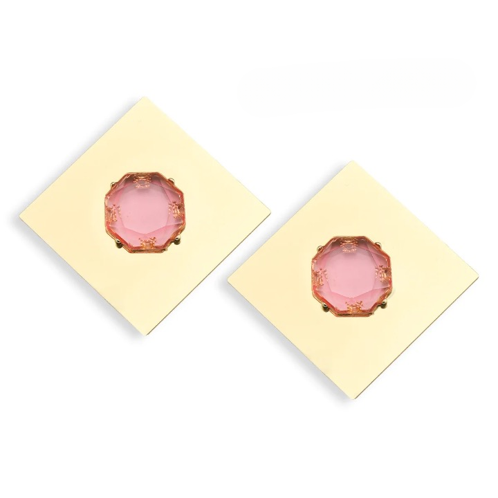 Izara CZ Color Gemstone Square Metal Drop Earrings