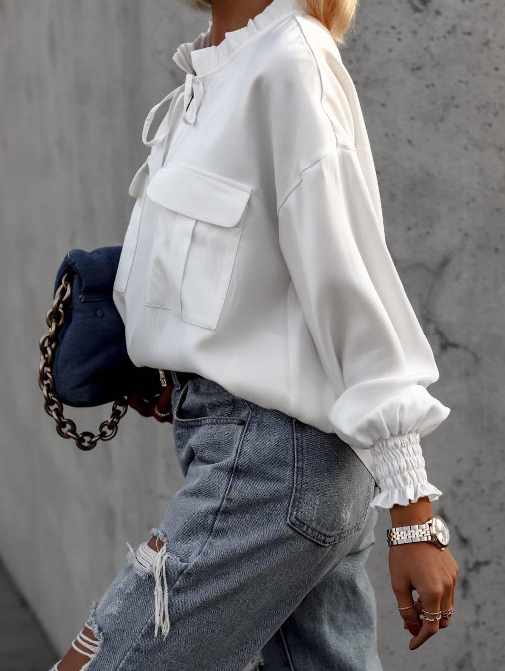 Ruffle Collar Tie Up Blouse