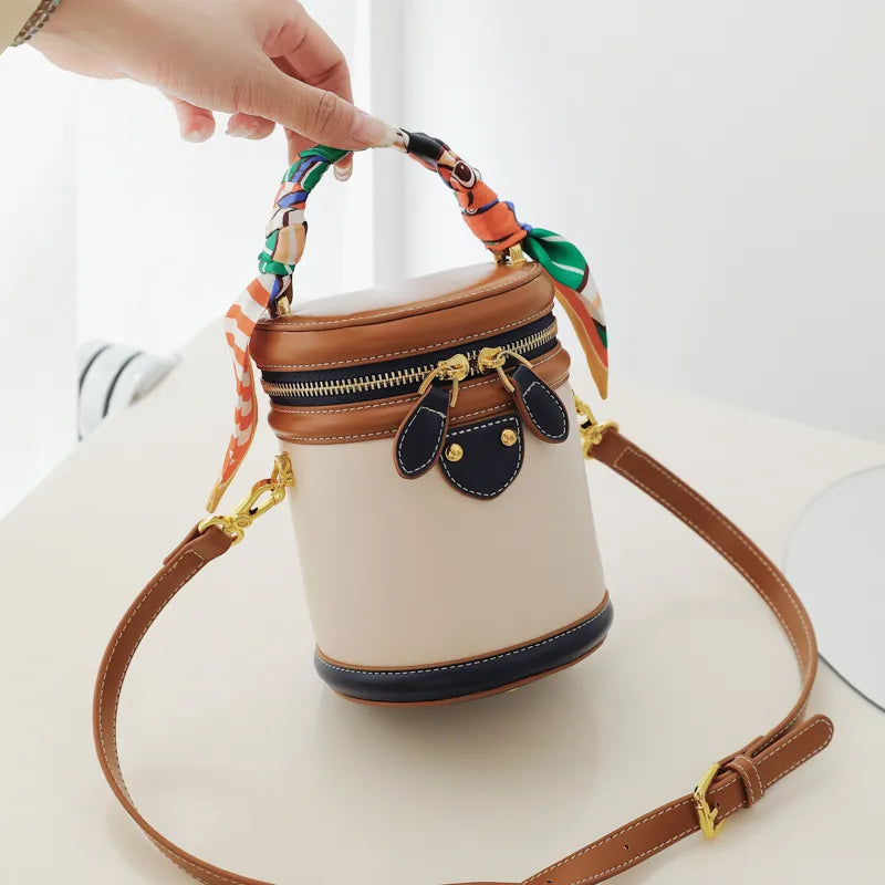 Tami Scarf Handle Barrel Bucket Bag