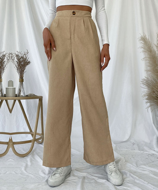 Solid Pleat Front Corduroy Pants