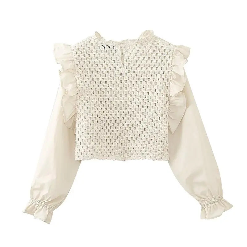 Zelda Crochet Patchwork Ruffle Blouse
