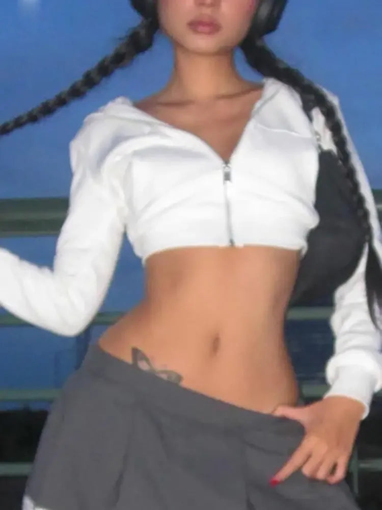 Vintage Zip Cropped Hoodie