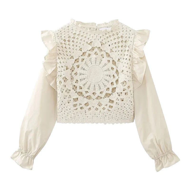 Zelda Crochet Patchwork Ruffle Blouse