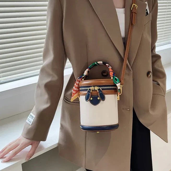 Tami Scarf Handle Barrel Bucket Bag