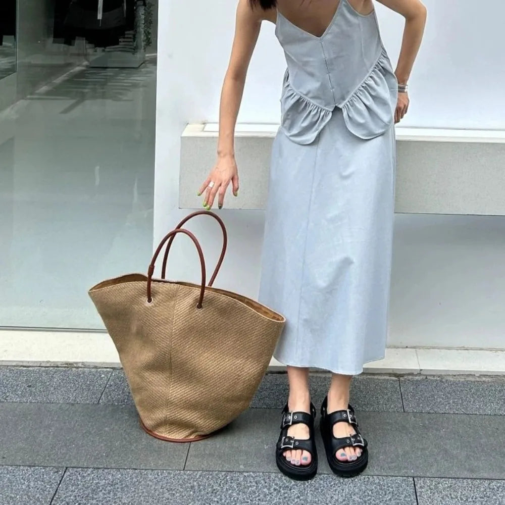 Elkin Large Minimalist Casual Straw Tote